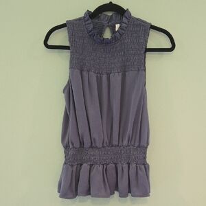 Glam Blue Gray Smocked Sleeveless Blouse Size Small Feels Like Silk